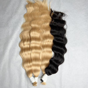 100% Cuticle Aligned Wavy <b>Hair</b> Bulk Double Drawn Bleached to 613 Tone Bulk <b>Hair</b> Natural <b>Black</b> Wavy <b>Hair</b> <b>Extensions</b> - Product Image 1
