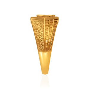 Bague en or pour homme Om Tatva, finition or de luxe, gravée Om, avec motif géométrique ajouré, bague signet de créateur, bague religieuse tendance - Product Image 4