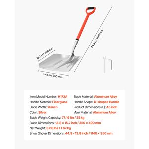 Pelle à neige en alliage d'aluminium de 14 pouces de large avec poignée en D, grande capacité, légère, pour déneiger les allées - Product Image 3