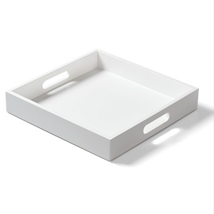 White Wooden Serving Tray With Handles <b>Square</b> Countertop Organizer Decorative Tray For <b>Kitchen</b> & Bathroom At Export Wholesaler - Product Image 1