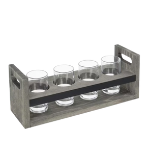 Accessoires pour la maison, porte-bouteilles et verres à vin rectangulaire en bois, avec capacité de 6 verres - Product Image 1