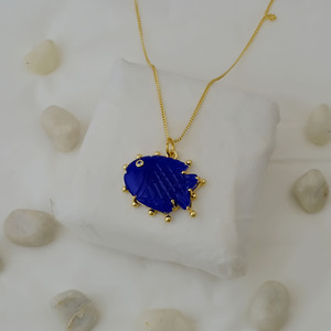 Lapis Lazuli Fish Pendant Handmade Carved <b>Blue</b> Gemstone <b>Necklace</b> Gold Plated September Birthstone Charm Crystal Accent 562405 - Product Image 5