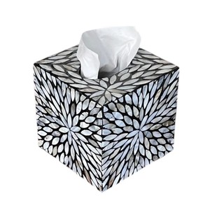 Handmade Wooden Tissue Box with Mother of Pearl Inlay for Home Decor - Product Image 5