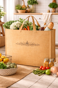 <b>Extra</b> <b>Large</b> Natural Jute Tote Bag with Red <b>Print</b> Eco Friendly Reusable Shopping Grocery Bag Heavy Duty Wholesale Burlap Tote - Product Image 2