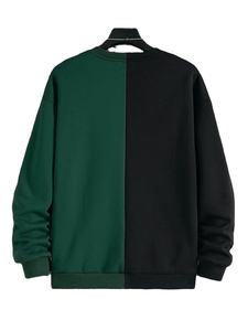 Sudadera de Hombre con Bloques de Color, Cuello Redondo, Tejida, Manga Larga, para Otoño, Diseño Verde y Negro - Product Image 2