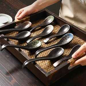 Cuillères en céramique de style japonais et coréen, cuillères à soupe pour hôtel et restaurant, cuillères à long manche pour nouilles Lamian, par UO - Product Image 2