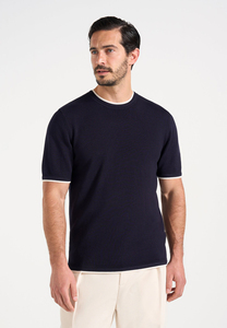 Color Contrast Stitches Knitted Polyester Heavy Long Sleeve Men's Unisex Drop Shoulder Summer Ringer Tee Customized Color <b>Logo</b> - Product Image 3