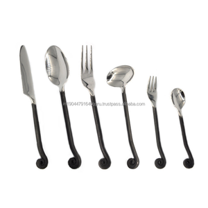 Juego de Cubiertos de acero inoxidable de alta calidad de 6 piezas de plata antigua y negro que incluye cuchara para bodas, hogar, hoteles, restaurantes - Product Image 1
