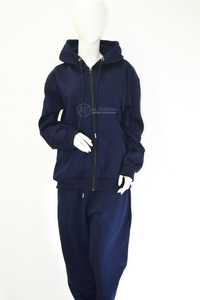 Custom Ladies <b>Navy</b> Blue Acid Wash Solid <b>Fleece</b> 100% Organic Cotton Tracksuit Set Relaxed Hoodie High Waist Joggers Two Piece - Product Image 2