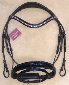 Brida de salto de cuero anatómica de gran calidad, costura de espectáculo acolchada cómoda negra y marrón para equitación y uso ecuestre - Product Image 4
