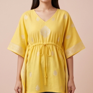 Sunlit Bloom Pure Cotton Chikankari Embroidered <b>Kaftan</b> Sexy <b>Summer</b> Dresses Floor-Length for Day Leisure Free Size & XS - Product Image 2