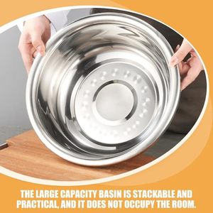Large Stainless Steel Mixing Bowl <b>Round</b> <b>Basin</b> Dish Pan for Kitchen Food Prep Washing Baking Serving Multipurpose - Product Image 5