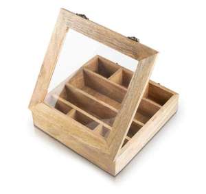 Boîte à épices Masala Dabba en bois carrée à 9 compartiments, fabriquée à la main, avec cuillère, compatible lave-vaisselle, pour la cuisine - Product Image 4