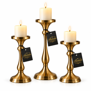 Juego de 3 Portavelas de Acero Inoxidable/Metal Dorado, Soporte Decorativo de Metal para Velas, para Decoración de Mesa en Hogar, Bodas y Hoteles - Product Image 1