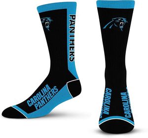 Carolina Panthers Black And Blue Crew <b>Socks</b> With Team Logo And Text Design - Product Image 1