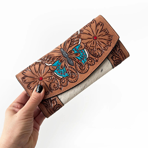 Portefeuille-pochette pour femme en cuir véritable 100% fait main, personnalisé, avec gravure géométrique, porte-cartes, outillage à la main, portable - Product Image 6