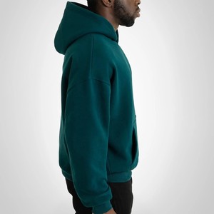 Sudadera con capucha y cremallera de felpa 100% algodón color verde azulado oscuro para hombre, corte holgado oversize con hombros caídos, logotipo personalizado, estilo urbano, OEM - Product Image 4