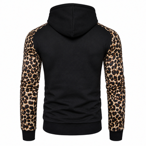 Sudadera con capucha informal para hombre con estampado de leopardo y patchwork, de manga larga. - Product Image 2