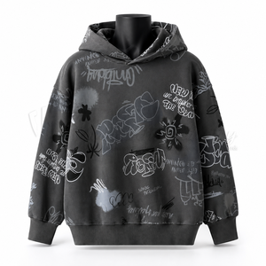 Sudadera con Capucha Extra Grande para Hombre, 100% Algodón, Felpa Francesa, Estampado a Mano, Estilo Casual Urbano, Corte Regular, Manga Larga, Otoño - Product Image 1