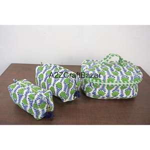 Nueva llegada al por mayor: Set de neceser de algodón puro hecho a mano con estampado de bloques para viaje, bolsa de maquillaje y neceser de tela para coser. - Product Image 1