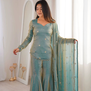 Ramdev Trading Women's Modern Fendy <b>Silk</b> Velvet Embroidery Digital Print Regular Fit Quick Dry <b>Kurta</b>/Kurti Party Wedding Diwali - Product Image 1