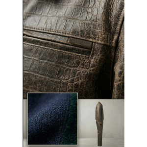 Ensemble de survêtement en cuir vieilli personnalisé, style motard, avec pantalon et veste, motif crocodile gaufré, pour le streetwear - Product Image 5