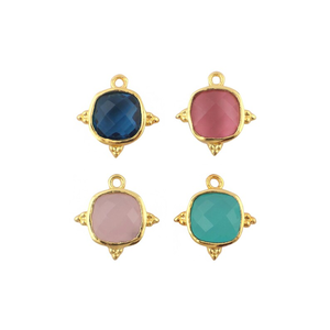Wholesale jewelry cushion cut gemstone <b>pendant</b> charms connector beaded design 18k gold plated diy single <b>bail</b> making jewelry - Product Image 1