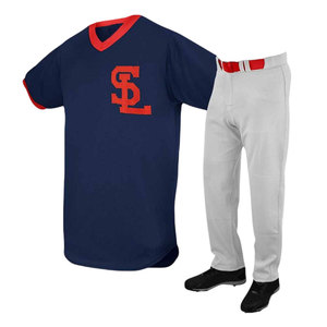 Conjunto de Uniforme de Béisbol Personalizado – Jersey Azul Marino y Rojo con Pantalones Grises, Ropa Deportiva para Equipo de Béisbol |   Fabricante de Ropa Deportiva OEM/ODM - Product Image 1