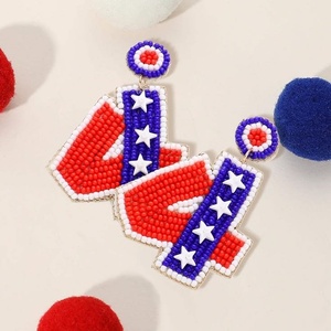 New Design Patriotic Love Beaded <b>Earrings</b> for Women & Girl Handmade Red White Blue Statement Drop <b>Earrings</b> <b>Holiday</b> Party Jewelry - Product Image 2