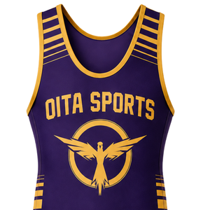 Traje Deportivo de Poliéster Sublimado en Morado y Dorado para Hombre, Singlet de Lucha Libre, Ropa de Entrenamiento de Alto Rendimiento, Uniforme de Equipo - Product Image 4