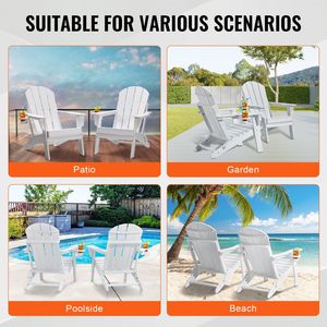 Ensemble de 2 chaises Adirondack pliantes portables toutes saisons avec porte-gobelets pour foyer extérieur, chaises en plastique pour mobilier de patio - Product Image 2