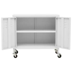 Armoire de rangement moyenne en acier blanc avec roulettes verrouillables pour salon - Product Image 6