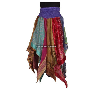 Wholesale Fancy Diamond Cut Style <b>Skirt</b> Bohemian Silk Scrap Handkerchief Dance Overskirt Tribal Sustainable <b>Skirt</b> Hippie DS036 - Product Image 1
