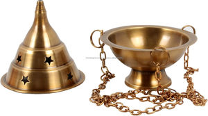 Quemador de incienso colgante de latón para carbón y resina, soporte de incienso de latón antiguo con cadena - Product Image 3