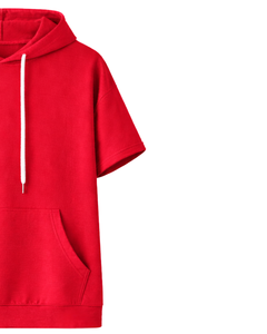 Haut à capuche rouge personnalisé à manches courtes pour homme, pull décontracté à capuche, t-shirt léger d'été, style streetwear, en mélange de coton avec poches - Product Image 3