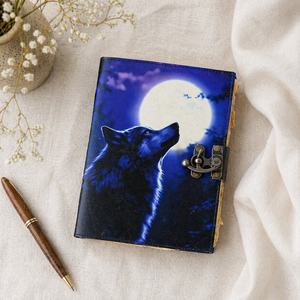 Wolf Leather Hardcover Journal Handmade Grimoire with Deckle Edge Paper Vintage Witchcraft Spellbook Wiccan Pagan Gothic gift - Product Image 1