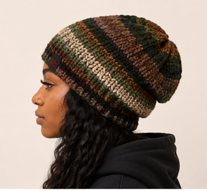 Bonnet en tricot épais rayé fait main sur mesure, chaud pour l'hiver, en tricot côtelé épais, jacquard, pour femme - Product Image 4