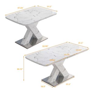 Tavolo da Pranzo Moderno Quadrato con Piano in Marmo Bianco Estensibile e Base in Metallo a X in MDF con Design Stampato (SKU W7) - Product Image 5