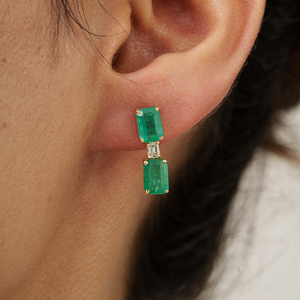 New Collection Hot Sale Octagon Cut Emerald & Diamond K14 Original Yellow Gold Drop <b>Earrings</b> For Women May Birthstone Jewelry - Product Image 2