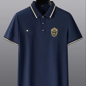 Nouveau Polo Homme Tendance en Tissu Tricoté Respirant Couleur Unie Brodé – Idéal Affaires et Loisirs - Product Image 1