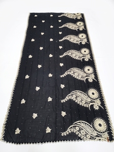 Wholesale Embroidered Chiffon <b>Shawl</b> Cream Floral Vine Sunflower Scalloped Border <b>Women</b> Party Wear Scarf OEM ODM Custom - Product Image 3