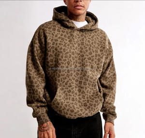 Nouveau sweat à capuche pour homme en polaire sans cordon, surdimensionné, style américain, imprimé léopard, pour l'automne et l'hiver 2025 - Product Image 1