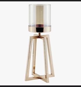 Modern Gold Metal Pillar Candle <b>Holder</b> Set with Tapered <b>Stands</b> and Clear <b>Glass</b> Cylinders for Chic Tabletop Decor Centerpiece - Product Image 3