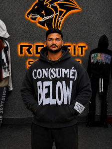 Men's <b>Black</b> Hooded <b>Sweatshirt</b> DTF print Below Hand Embroidery Streetwear Oversized Fit Autumn Wear - Product Image 1