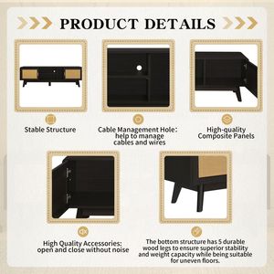 63 "Dark Rattan TV Stand 2 armadi 65 pollici TV centro intrattenimento in legno massiccio gambe Media Console da tavolo per soggiorno - Product Image 6