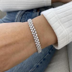 Triple Row Round Cut Diamond Tennis Bracelet Bezel <b>Set</b> Marquise Station Bracelet Sparkle Statement <b>Bangle</b> Bridal Jewelry Gift - Product Image 3