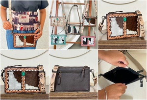 Latest Trending Designer <b>Tooled</b> <b>Leather</b> Cowhide Crossbody Bag for Women's Hair On Hide Shoulder Purse Handmade Floral Sling Bags - Product Image 3