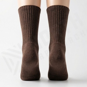 <b>Crew</b> <b>Socks</b> Solid Brown Knitted Cotton Breathable Daily Wear Adult Winter Casual <b>Socks</b> - Product Image 2