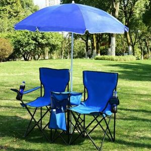 Sedie da Spiaggia Pieghevoli Doppie con Ombrellone Integrato, Mini Tavolino, Portabevande e Borsa per il Trasporto - Ideali per Campeggio e Attività all'Aperto - Product Image 2
