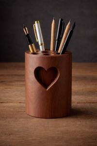 Artisan Wooden Stationery Stand for <b>Home</b> Office Rustic Wooden Writing Tools Organizer Modern Wooden Pen Storage Cup for Desktop - Product Image 5